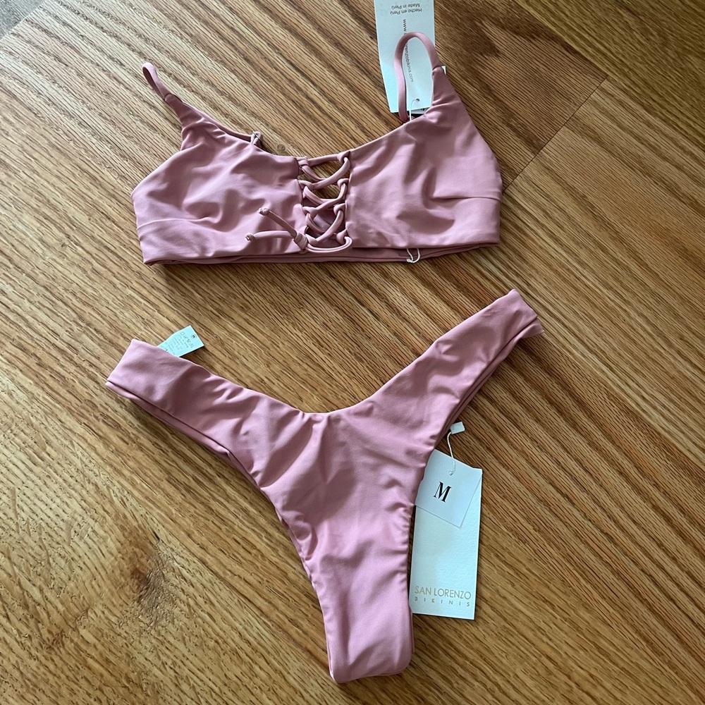 San Lorenzo Dusty Rose Lace-Up Bikini Set